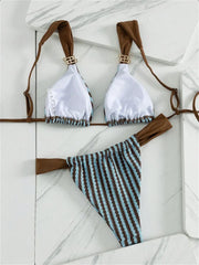 Sexy Blue Striped Micro Bikini Set