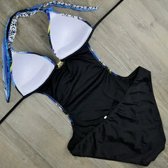 S - XXL Sexy Printed Bra Cup Female Swimwear One Piece Swimsuit