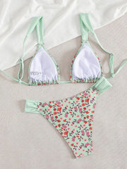 Sexy Blue Floral Print Micro Bikini