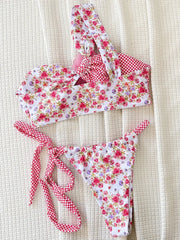 Splicing 3D Flowers One Shoulder High Cut Bikini