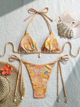 Sexy Orange Leaves Print Micro Bikini