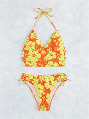 Sexy Yellow Floral Print Bikini