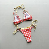 Sexy Brown Polka Dot Print Patchwork Bikini Set