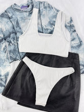 White Black Ribbed Push Up Micro Swimsuit