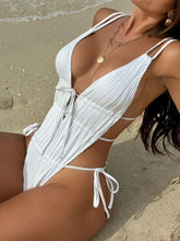 Deep V Neck Halter Wrinkled Female Swimwear One Piece Swimsuit