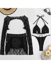 4PCS with Mesh Skirt Long Sleeve Micro Bikini