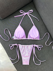 Shiny Sequin Black Pink Micro Bikini