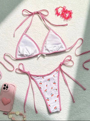 S - XL Cherry Printed High Cut Bikini