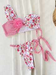 Splicing 3D Flowers One Shoulder High Cut Bikini