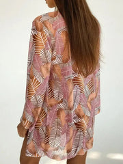 With Cover Up Leaves Printed Bikini