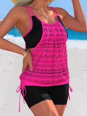 Hot Pink Patchwork Two Piece Swimsuit