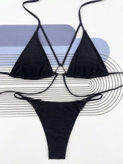 Sexy Wrinkled Halter High Cut Bikini