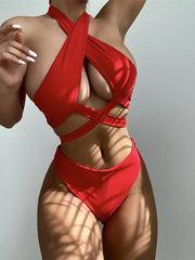 Halter Cross Bandage High Cut Bikini