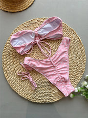 Scrunch Butt Bather Bathing Suit Swim 3D Flower Bandeau Dots Bikini