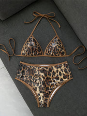 Sexy Leopard Printed Halter Sequins Bikini