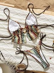 Sexy Coffee Striped Bikini Set