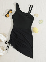 Vintage Black Mesh Patchwork One Piece Swimsuit