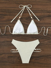 Shiny Sparkling Halter Pearls Bikini