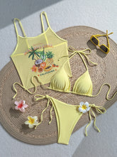 Sexy Yellow Fruit Print Cover Up Bikini Set