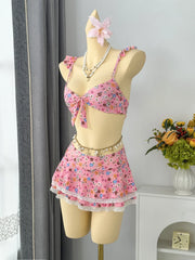 Sexy Pink Floral Print Bikini Set