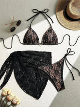 Sexy Black Mesh Skirt 3 Piece Bikini Set