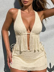 With Mesh Skirt Tankini Halter Bikini