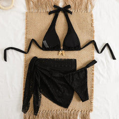 Sexy Pink Mesh Cover Up 3 Piece Bikini Set