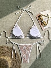 Embroidery Mesh Lace Halter Bikini