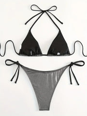 Shiny Bronzing Halter Bikini