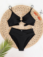 Black Metal Ring Linked Cut Out Push Up Swimsuit
