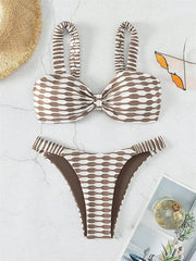 Sexy Khaki Plaid Print Bikini