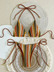 Contrast Mesh Halter Brazilian Bikini
