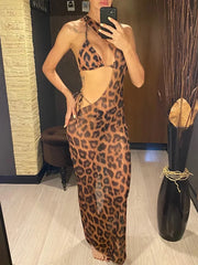 XS - XL Halter Leopard Beach Cover Up Bikini