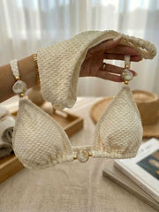 Wrinkled Crinkled Halter Beads Bikini