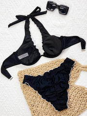 Ruffled Halter Underwired V-bar Bikini