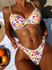 Flowers Printed Underwired High Cut Bikini