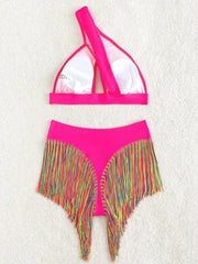Fringe Tassel One Shoulder High Waist Bikini