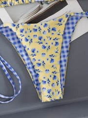 Sexy Yellow Floral Print Micro Bikini