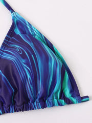 Sexy Blue Tie Dye Gradient 3 Piece Bikini Set
