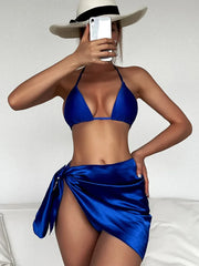 3pcs Halter with Skirt Sarong Satin Bikini