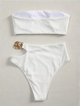 White Black Cut Out Metal High Waist Swimsuit