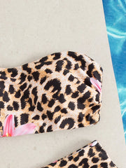 Pink Floral Leopard Print Push Up 2 Piece Swimsuit