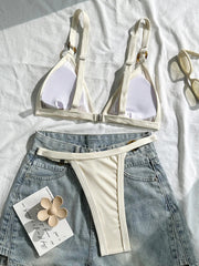 Splicing Ribbed High Cut Ring Mini Micro Bikini