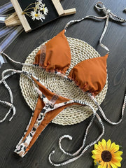 Printed Halter Wrinkled Bikini