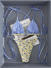 Sexy Yellow Floral Print Micro Bikini