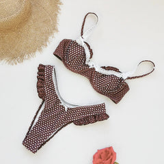 Sexy Coffee Polka Dot Print Micro Bikini