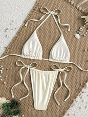 3D Coconut Tree Pearls Halter Mini Micro Bikini