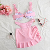 Vintage Ruffes Skirt 3 Piece Swimsuit