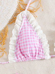 Cute Pink Plaid Print Micro Bikini