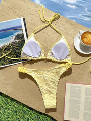 Sexy Yelllow 3D Flower Micro Bikini Set